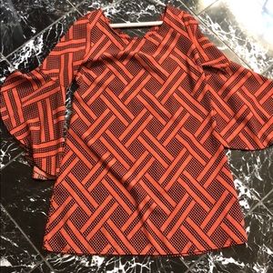 🆕 J&M Clothing Co Orange and Navy Patterned Dress